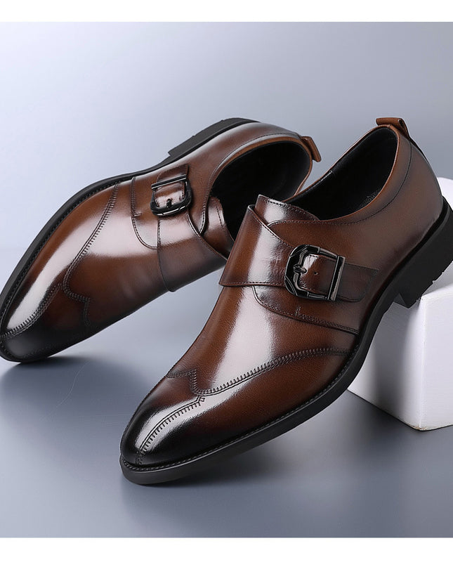 Casual Men's Buckle Color-changing Embroidered Leather Shoes