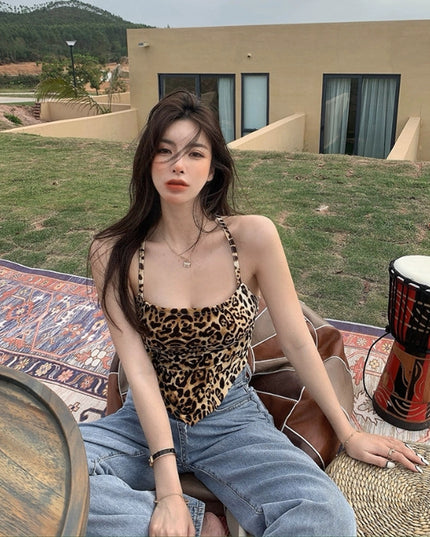 New Lace-up Summer Women's Leopard Print Short Top