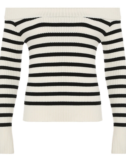 European And American Women's Clothing Contrast Color Striped Off-shoulder Sweater