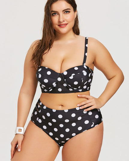 Retro Polka Dot High-rise Bikini Top Bottom Padded Swimsuit Plus Size Swimwear