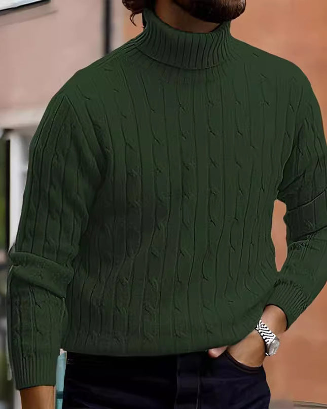 Men's Sweater Casual Retro Twisted Flower Turtleneck Knitting