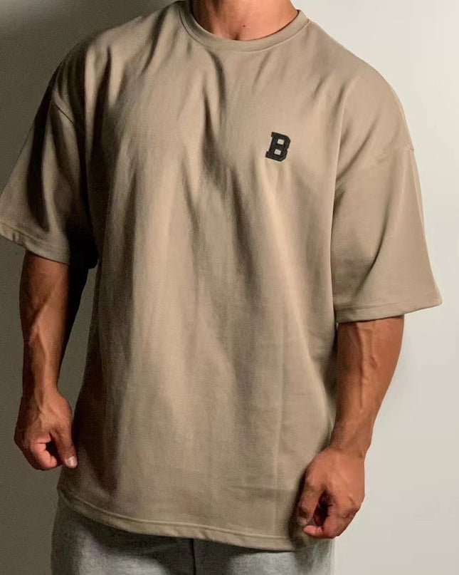 Large Size Loose Short Sleeve Muscle Drop Shoulder Cotton Heavy T-shirt