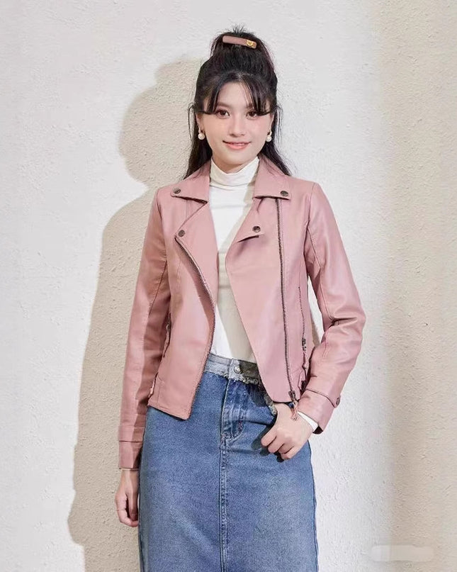 Women's Pu Motorcycle Leather Short Korean Slim Fit Plus Size