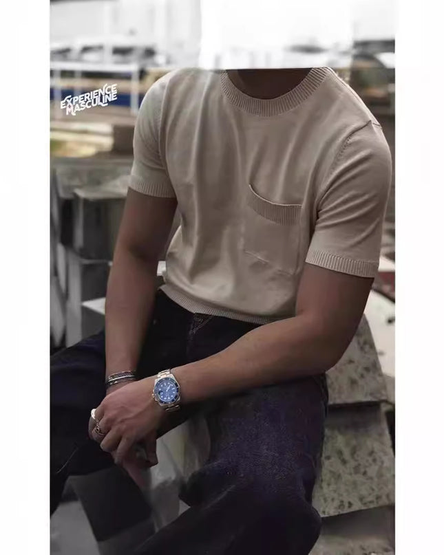 American Retro Breathable Italian Round Neck Knitted Short Sleeve