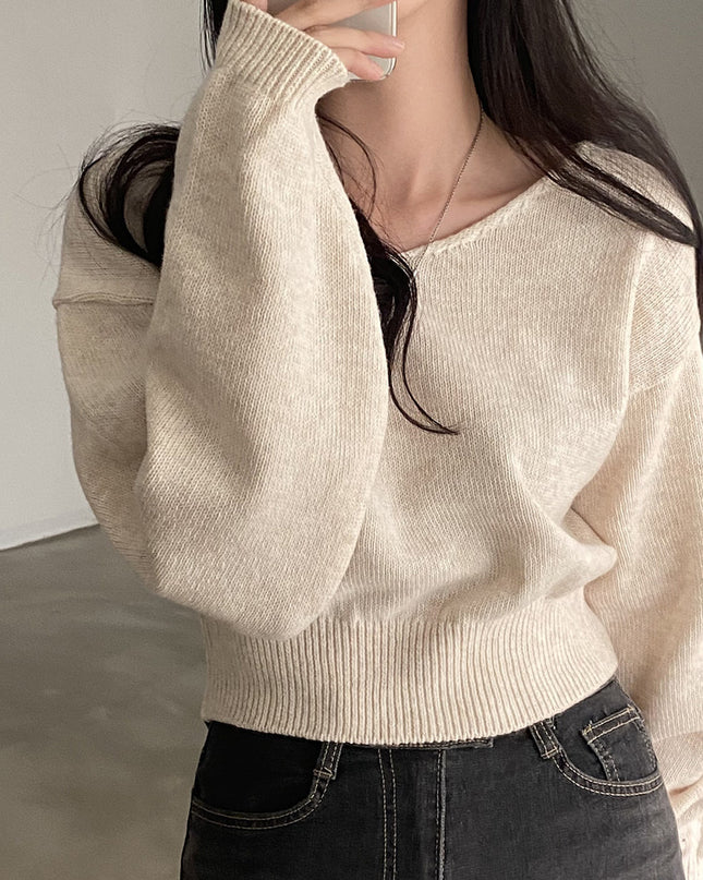 All-matching V-neck Pullover Sweater Long Sleeve Thermal Sweater