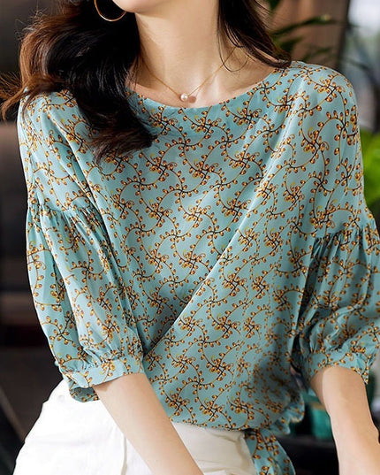 Women's Cropped Lantern Sleeve Floral Top