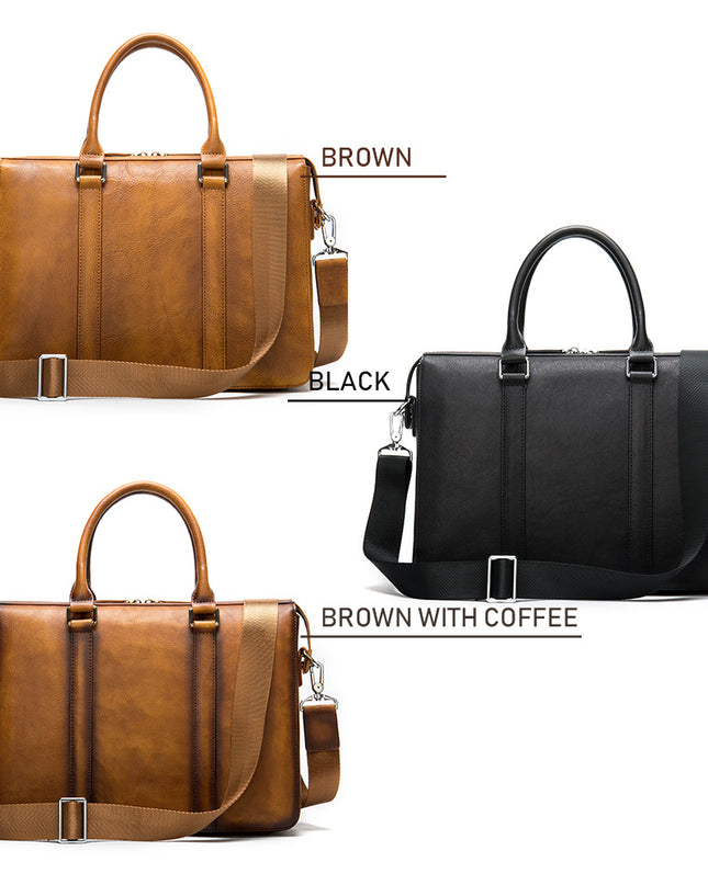 Vintage Men's Leather Briefcase Fashionable Business 14 Inch Computer Handbag