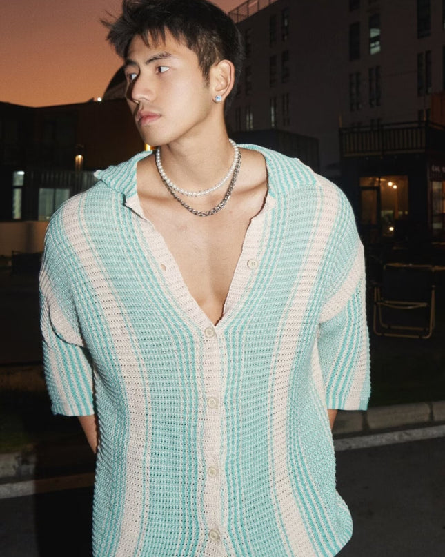 Summer Loose Lapels Casual Knitted Thin Top
