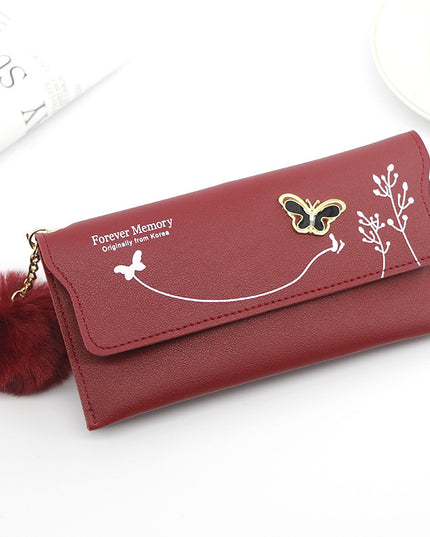 Ladies' Long Wallet With Butterfly Flowers And Simple Loose Change