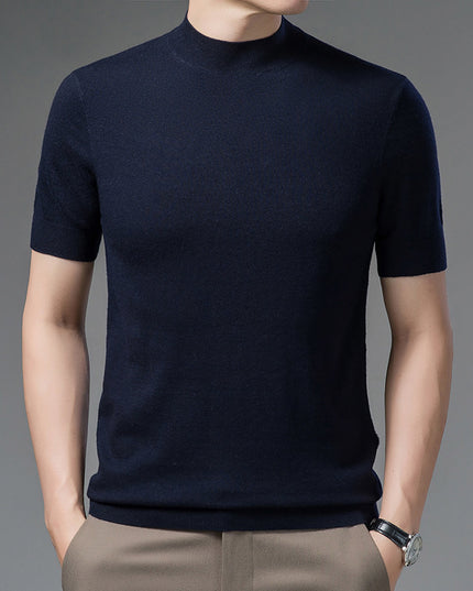 Half Turtleneck Pure Wool Sweater With Short Sleeves Men