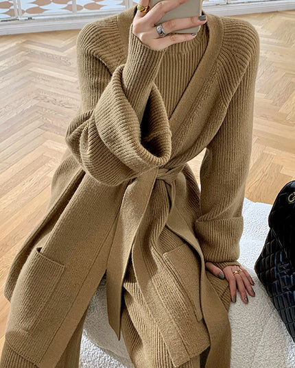Women's Knitted Wide-leg Pants Sweater Cardigan Three-piece Set