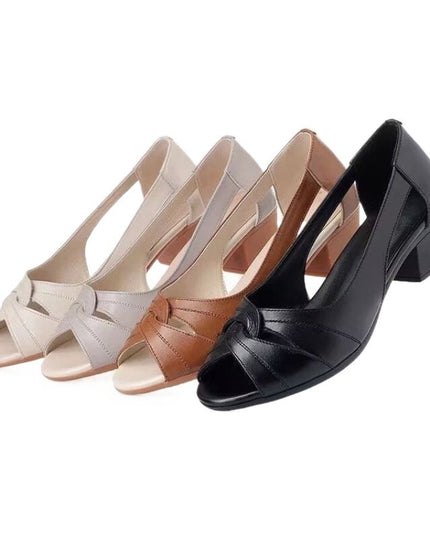 Peep Toe Mother Sandals Hollow-out Roman Style Mid Heel