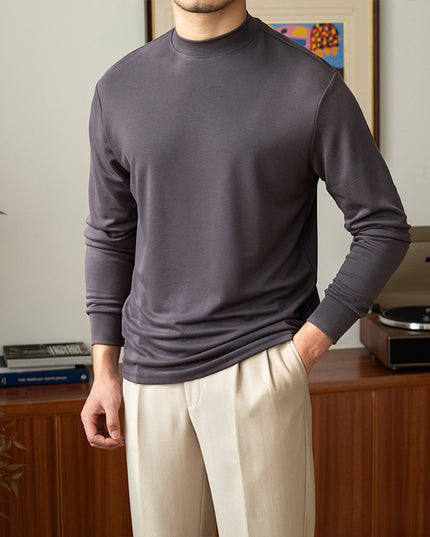 Stylish Men's Semi-turtleneck Solid Color Base Shirt