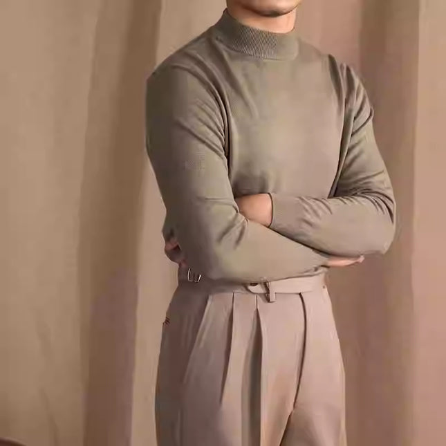 Soft Glutinous Skin-friendly Wool Mock Neck Sweater Gentleman