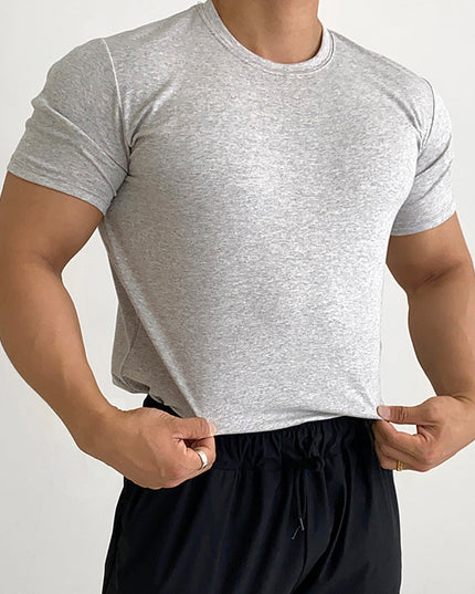 Men's Short Sleeve Slim Solid Color Cotton Base Shirt