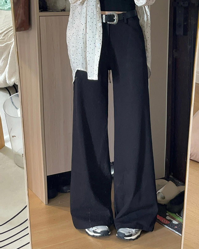Black High-end Loose Lazy Style Women's Small Size Wide-leg Pants
