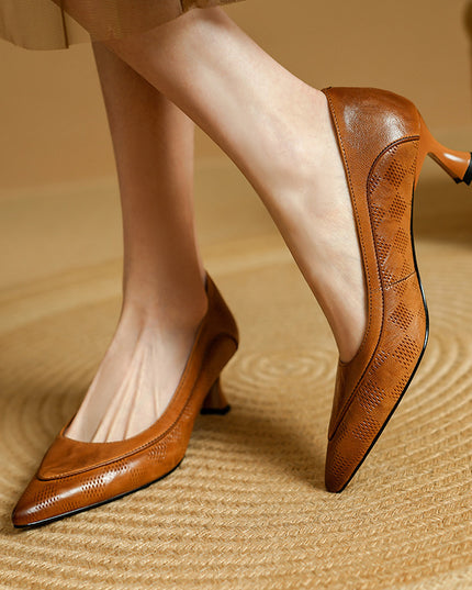 Soft Sheepskin Pointed Toe Stiletto Low-cut Shoes Women's Leather Shoes
