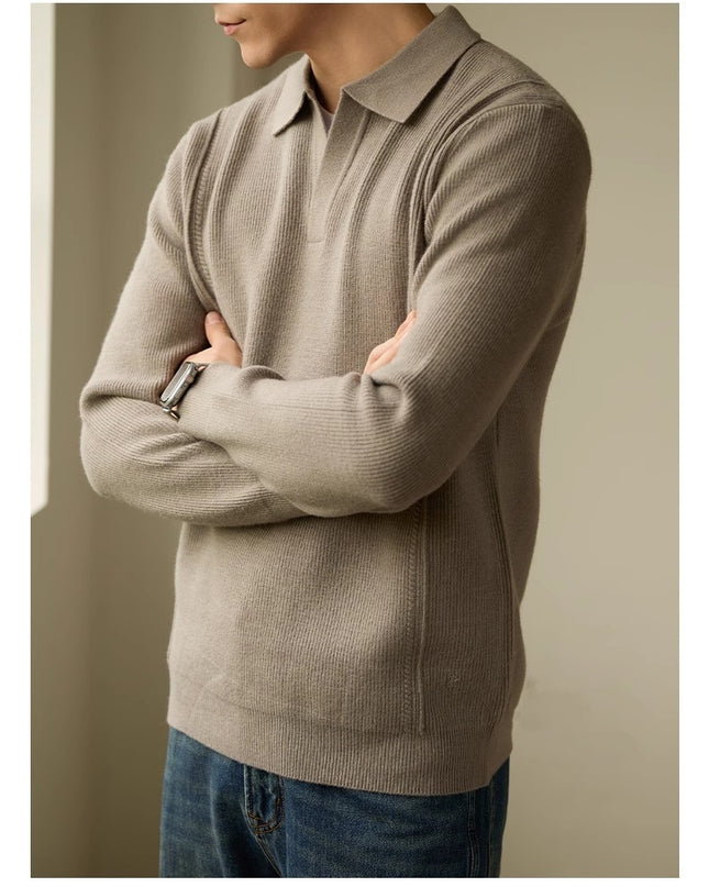 Men's High-end American Business Casual Polo Collar Long-sleeved Sweater