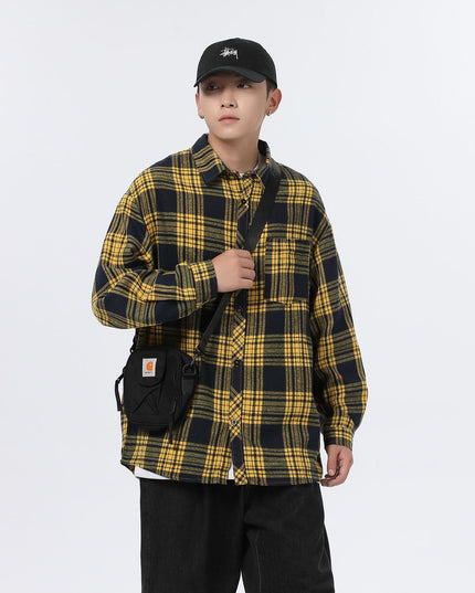 American Retro Plaid For Men Spring And Autumn Loose Casual Bottoming Shirt Coat