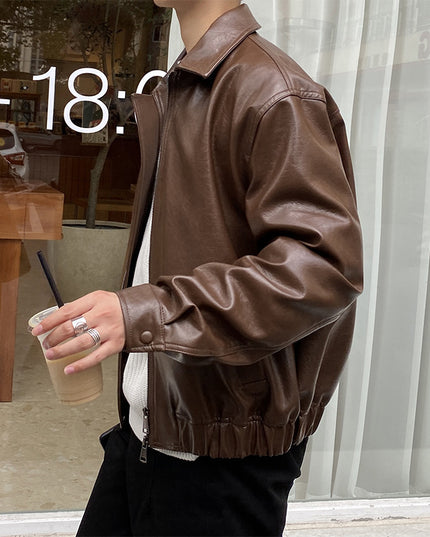 Retro Young Men's Loose Short Leather Jacket