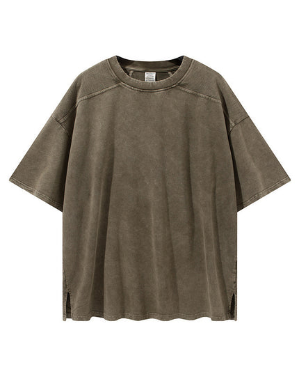 Pure Color Split Small Sweater Fabric Short-sleeved T-shirt