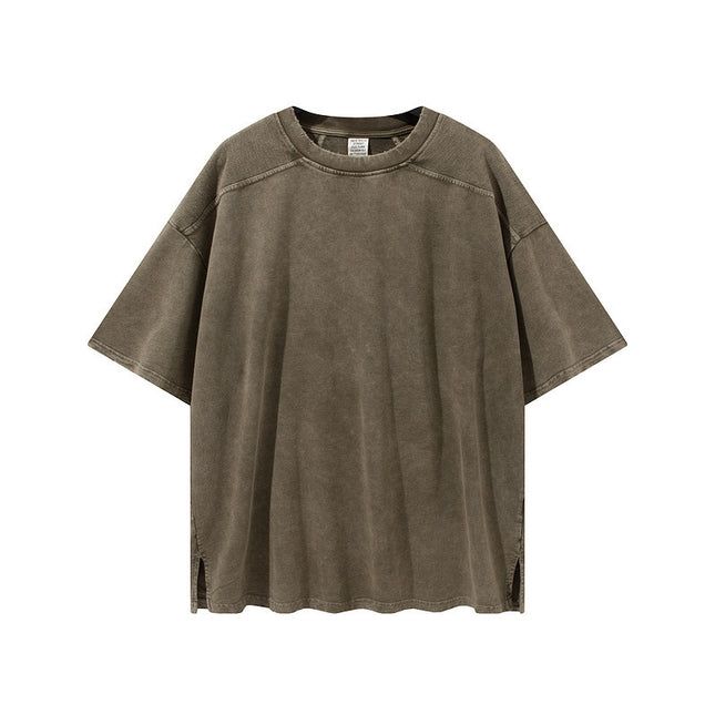 Pure Color Split Small Sweater Fabric Short-sleeved T-shirt