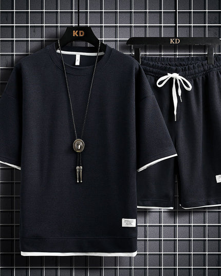 Men's Fashion Simple Short Sleeve T-Shirt Two Piece Set