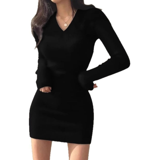 Slim Fit Dress Women's Bag Hip Black Tight Coat Inner Knitted Base Short Skirt
