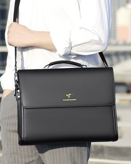 Men's Horizontal Leather Portable Briefcase