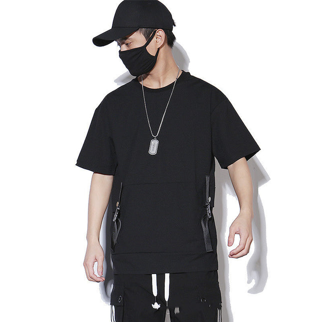 Stitching Tooling Style Short-sleeved Men's Loose Pocket T-shirt