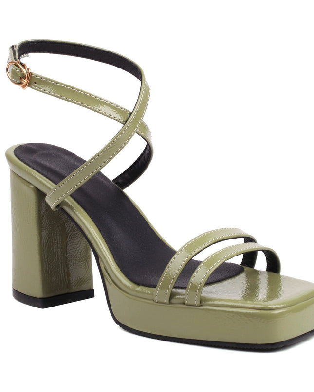 Summer Square Toe Thin Strap Buckle Wide Strap High Heels
