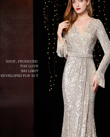 Temperament Banquet Ladies Sequined Annual Meeting Host Long Evening Dress