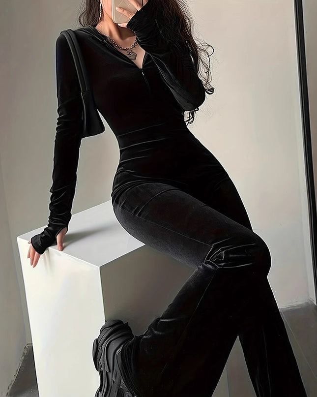 Velvet Slim Fit Hood Jumpsuit