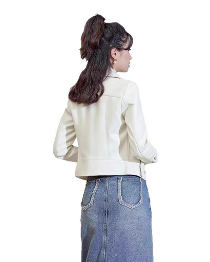Women's Pu Motorcycle Leather Short Korean Slim Fit Plus Size