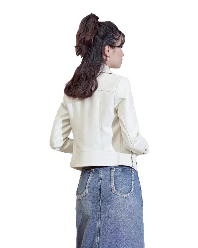Women's Pu Motorcycle Leather Short Korean Slim Fit Plus Size