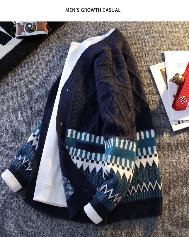 Knitwear All-match Loose Contrast Color Warm Coat