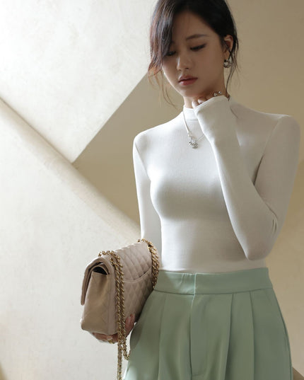 Slim Look Inside Half High Collar Base T Shirt