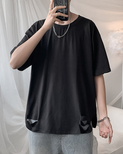 Men's Trendy Brand Loose Half-sleeve Ripped T-shirt