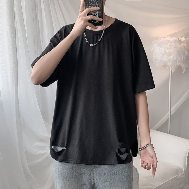 Men's Trendy Brand Loose Half-sleeve Ripped T-shirt
