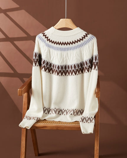 Blue And White Porcelain Contrasting Color Jacquard Cashmere Sweater