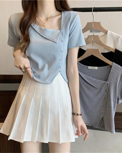 Women's Irregular Square Collar Split Shoulder T-shirt