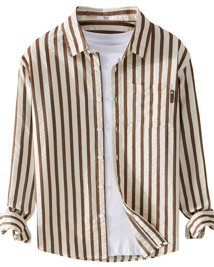 Men's Spring And Autumn Wear Striped Long Sleeve Shirt