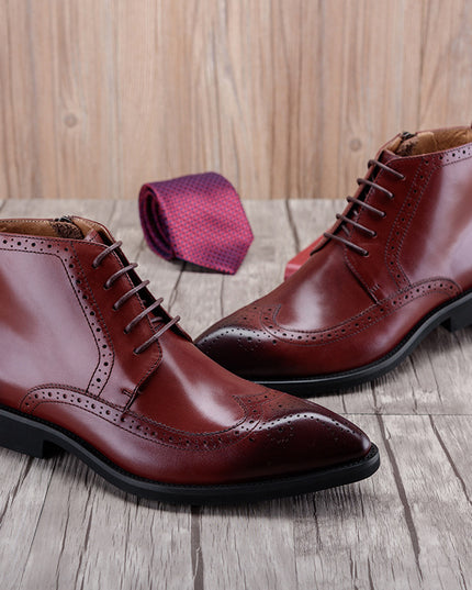 Carved Leather Boots British Style Trend