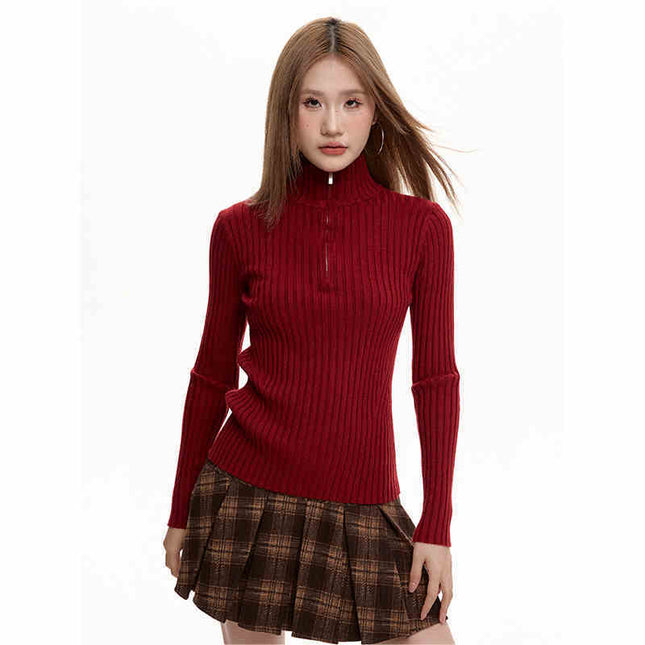 Black Long Sleeve Turtleneck Sweater Zipper Thickening Bottoming Shirt