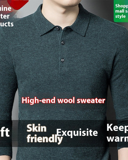 Men's Autumn And Winter Solid Color Shirt Middle-aged Polo Sweater