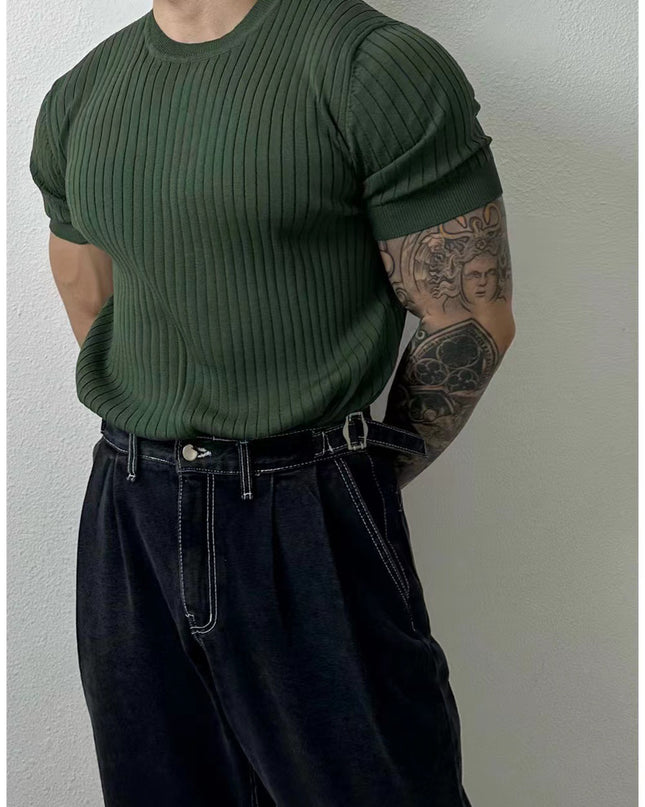 Solid Color Printing Knitted Half Sleeve Top