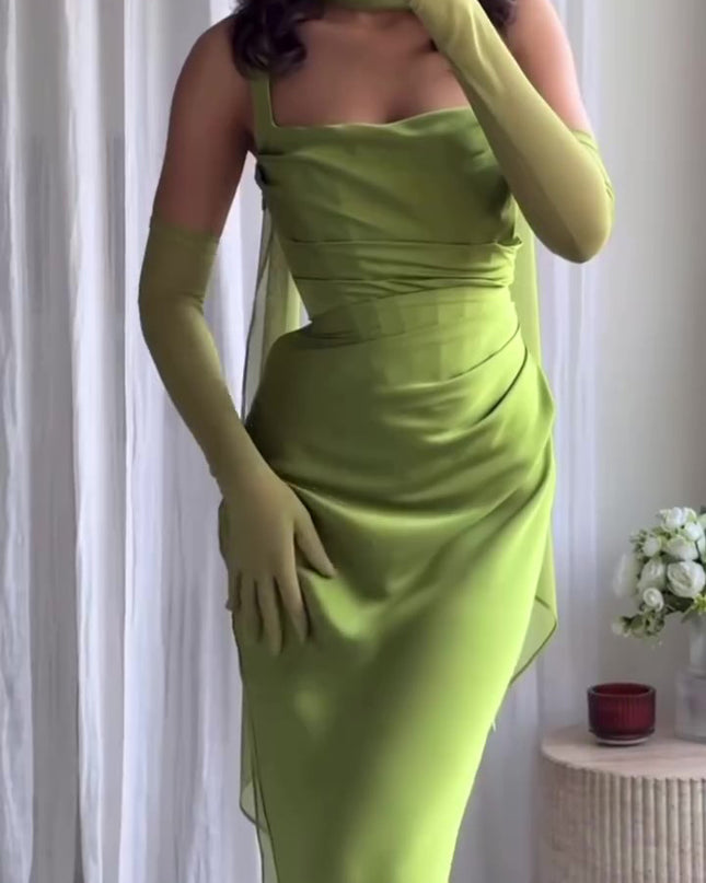 Elegant Pleated Suspender Maxi Dress