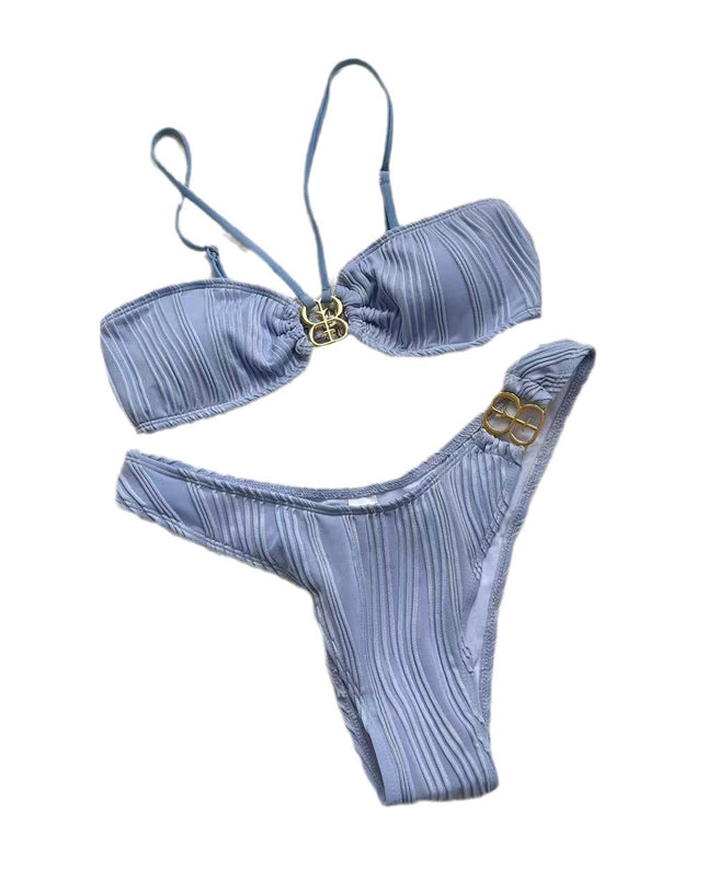 Women's Solid Color Hanging Neck Bikini Set