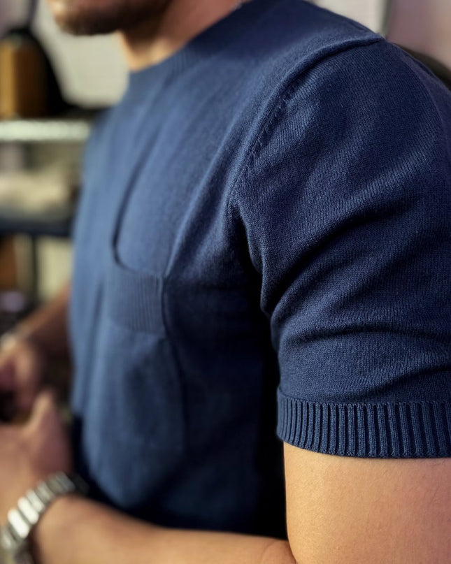 American Retro Breathable Italian Round Neck Knitted Short Sleeve