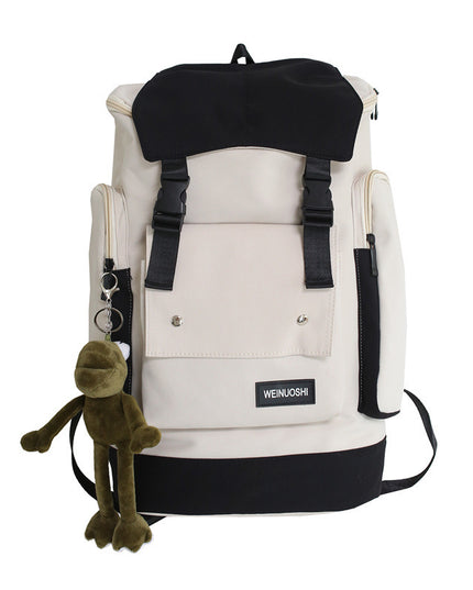 Tooling Style Flap Backpack, Contrast Color And Large Capacity